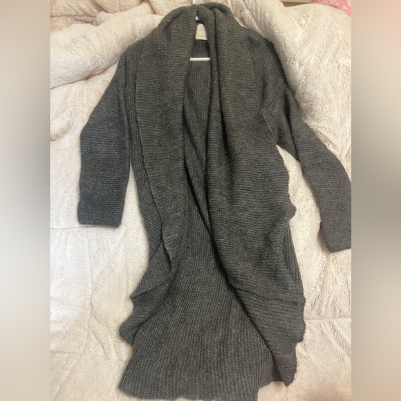 ZARA KNIT Long Cardigan - Grey Marl Chunky Wool Cotton Knitted Long Coat - Picture 2 of 5